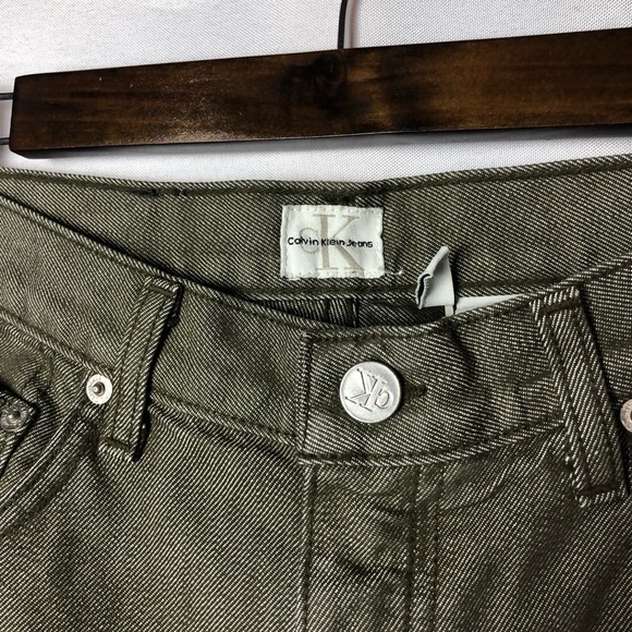 Calvin Klein Green Y2K Classic 5 Pocket Jean Punch Metal Straight Leg Denim 4 - Picture 5 of 8